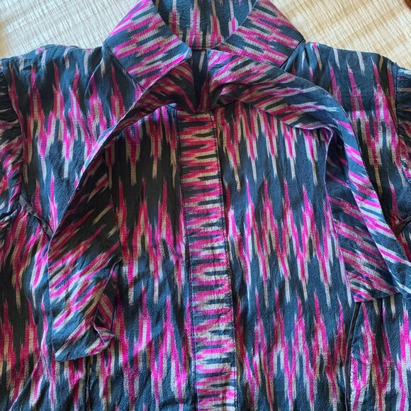 Vtg Y2K Ikat Blouse Sz S Dupioni Silk Handmade Multi Color Black Fuchsia Artsy - Picture 4 of 6